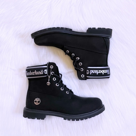 Timberland Women’s 6 Inch Logo Collar Waterproof Black Boots - Picture 7 of 8